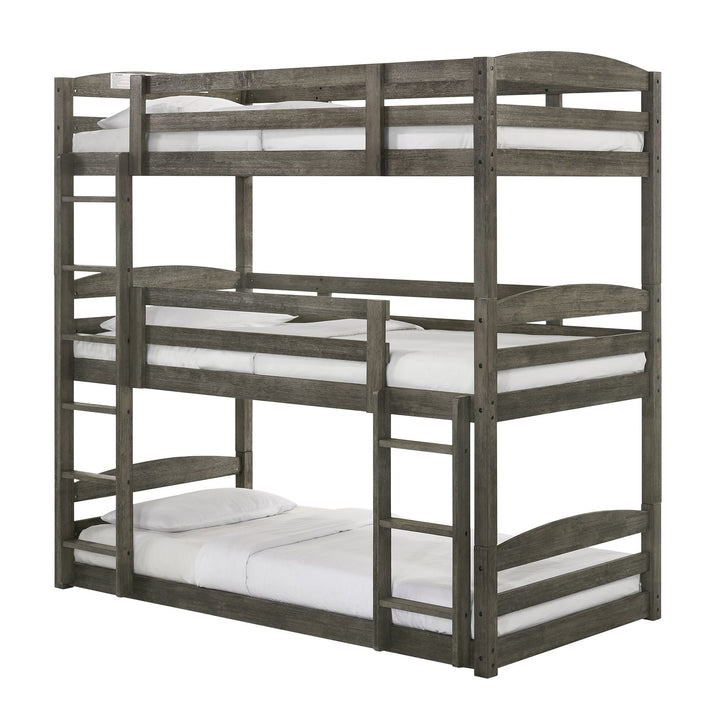 Trey - Triple Twin Bunk 3 Piece Bedroom Set - Gray Wire Brushed