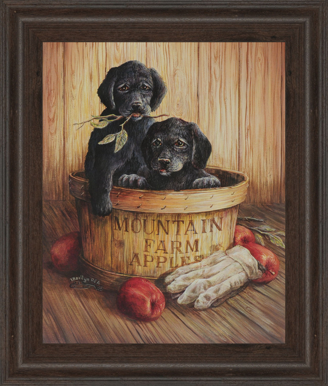 Black Labs - Framed Print Wall Art - Dark Brown