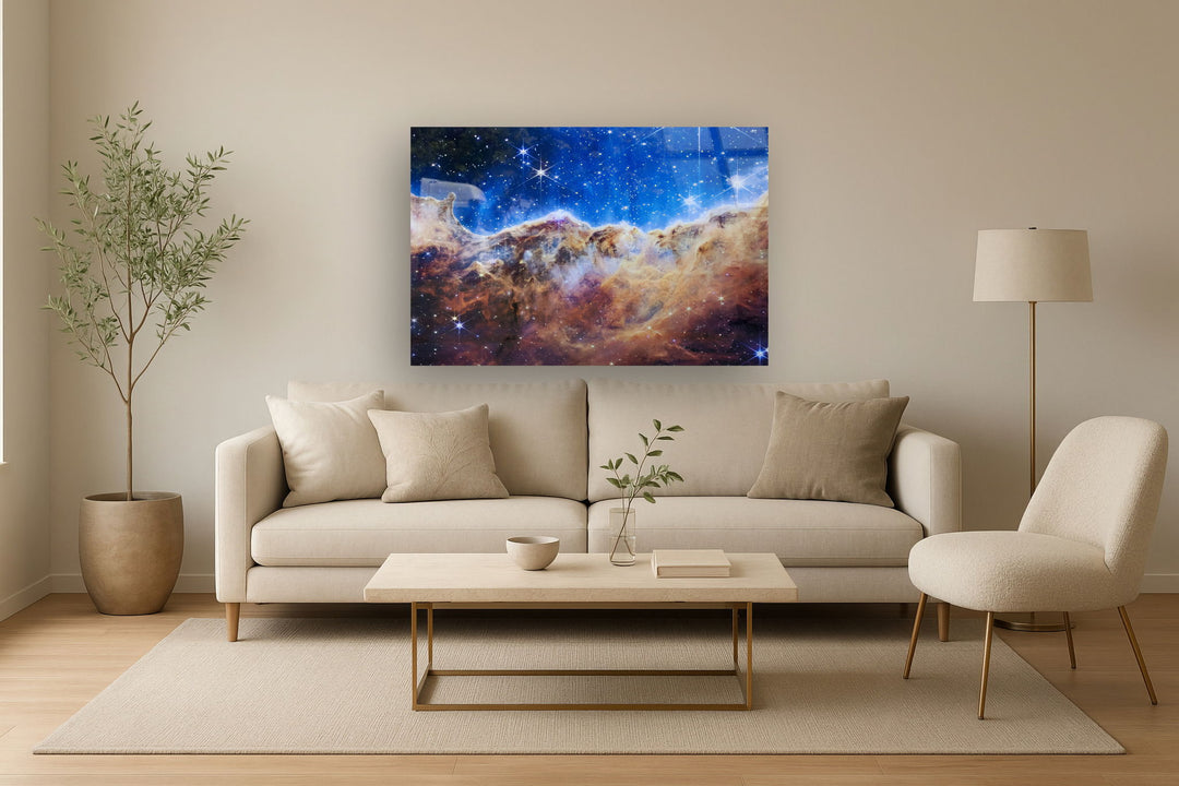 Tempered Glass With Foil &amp; Rhinestones - James Webb Carina Nebula I - Blue