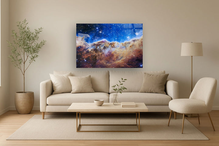 Tempered Glass With Foil &amp; Rhinestones - James Webb Carina Nebula I - Blue