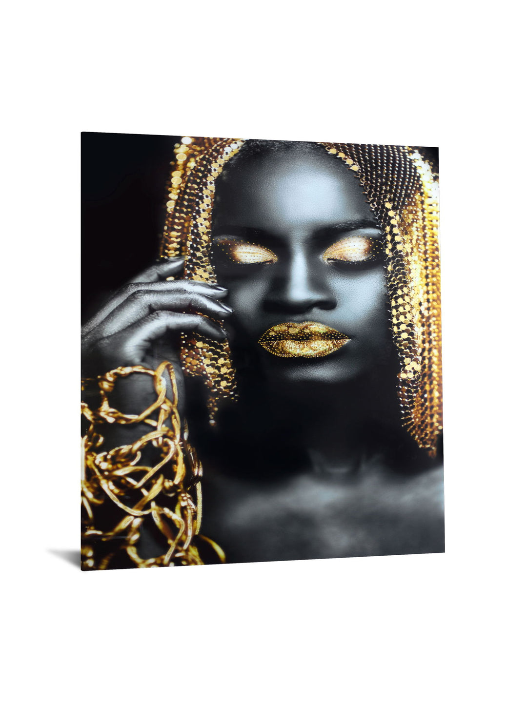 Temp Glass With Foil &amp; Rhinestones - Woman Gold Hair - Black