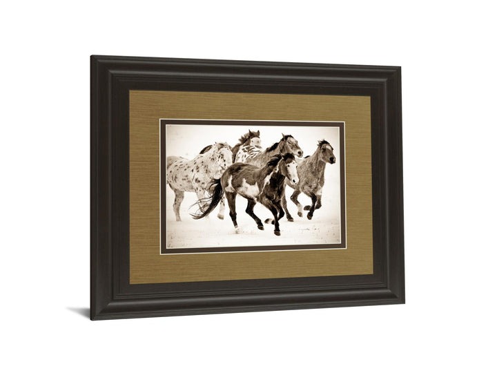 Painted Horses Run By Carol Walker - Framed Print Wall Art - Dark Brown