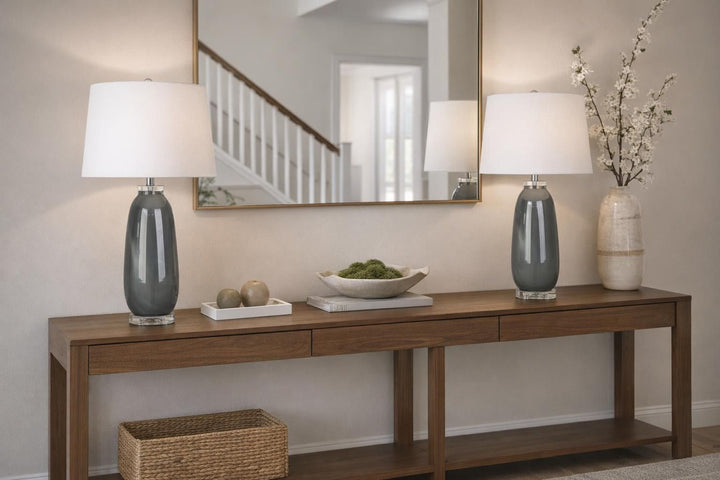 Crystal Breeze Art Glass &amp; Crystal Table Lamp (Set of 2) - Gray Cloud / Clear Crystal