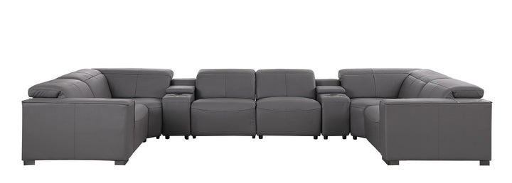 1208 - 8 Piece Modular Leather Sectional With 2 Power Recliners &amp; Power Headrests