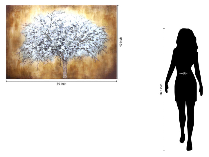 Temp Glass With Foil &amp; Rhinestones - Abstract Tree - Light Brown