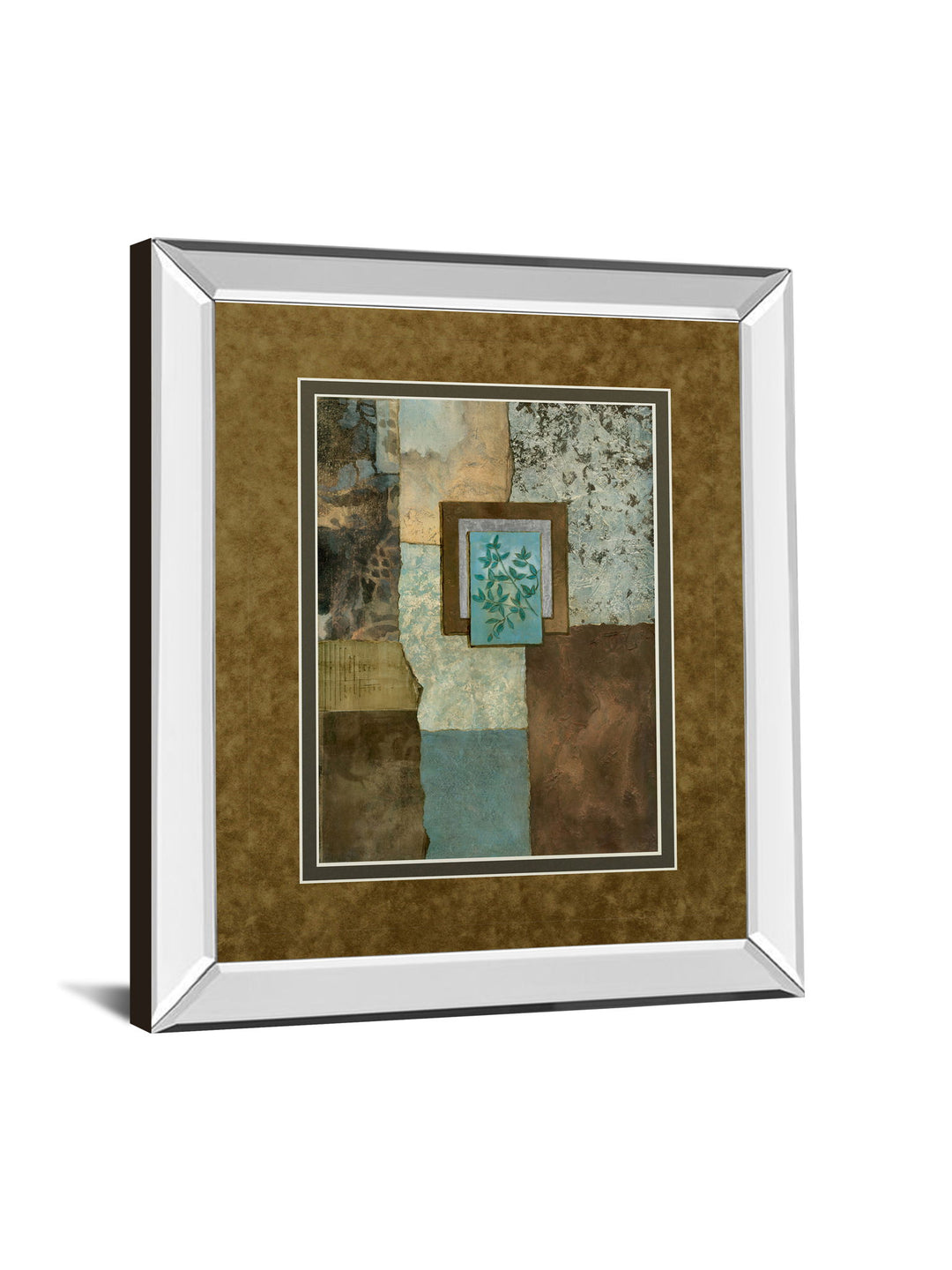 Petites Fleurs Sur Le Bleu Il By Norm Olson - Mirror Framed Print Wall Art - Light Brown
