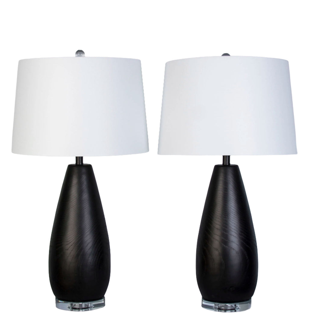 Obsidian Drift Concrete &amp; Crystal Table Lamp (Set of 2) - Black Grain Concrete / Clear Crystal