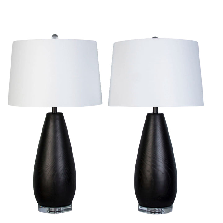 Obsidian Drift Concrete &amp; Crystal Table Lamp (Set of 2) - Black Grain Concrete / Clear Crystal