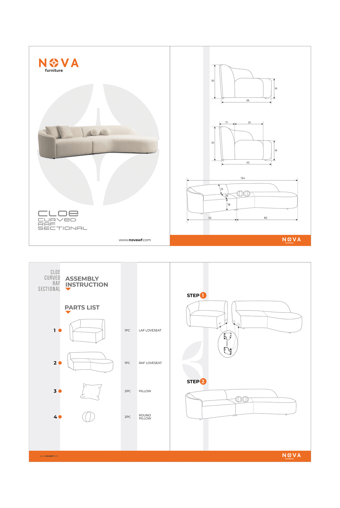 Cloe Ivory Boucle Curved 134" RAF Sectional