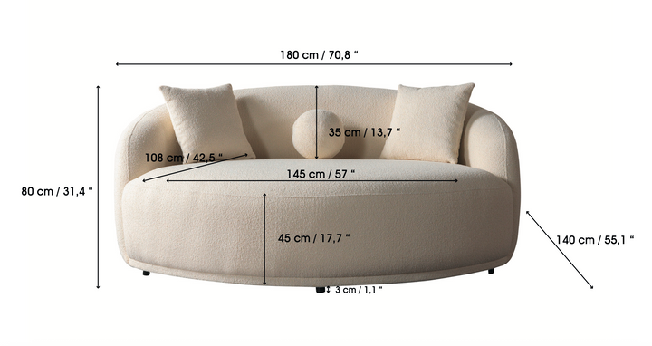 Bonita Ivory Boucle Round Sofa  71"