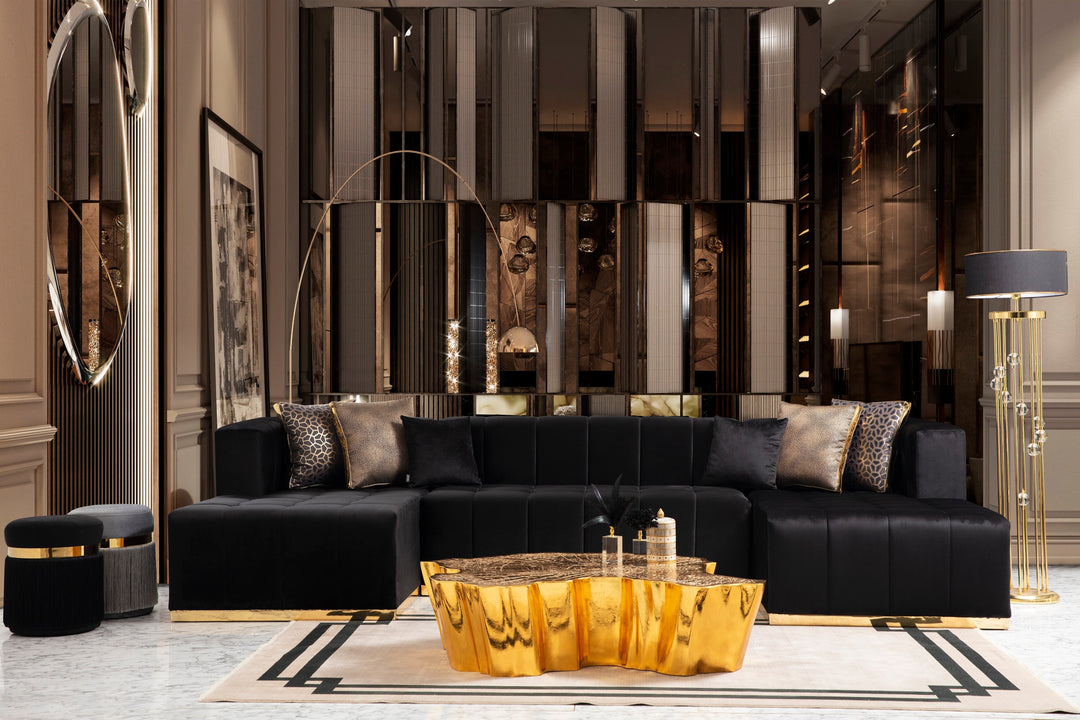 Elisha Black Velvet Double Chaise 130" Sectional [ETA: 9/15]