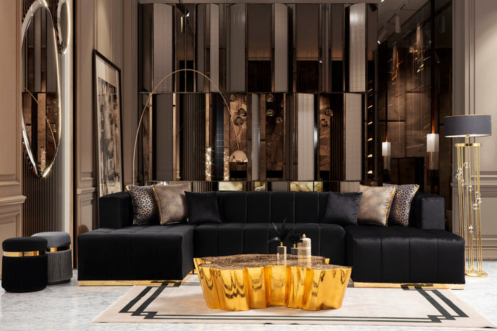 Elisha Black Velvet Double Chaise 130" Sectional [ETA: 9/15]