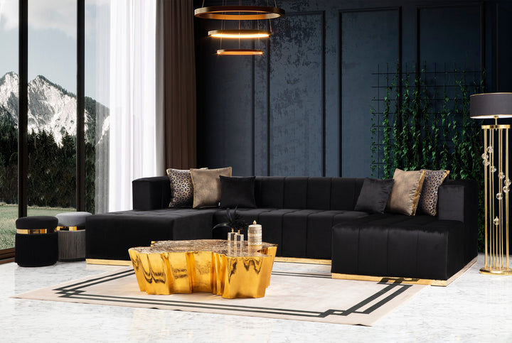 Elisha Black Velvet Double Chaise 130" Sectional [ETA: 9/15]