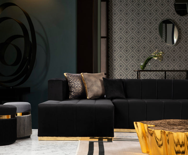 Elisha Black Velvet Double Chaise 130" Sectional [ETA: 9/15]