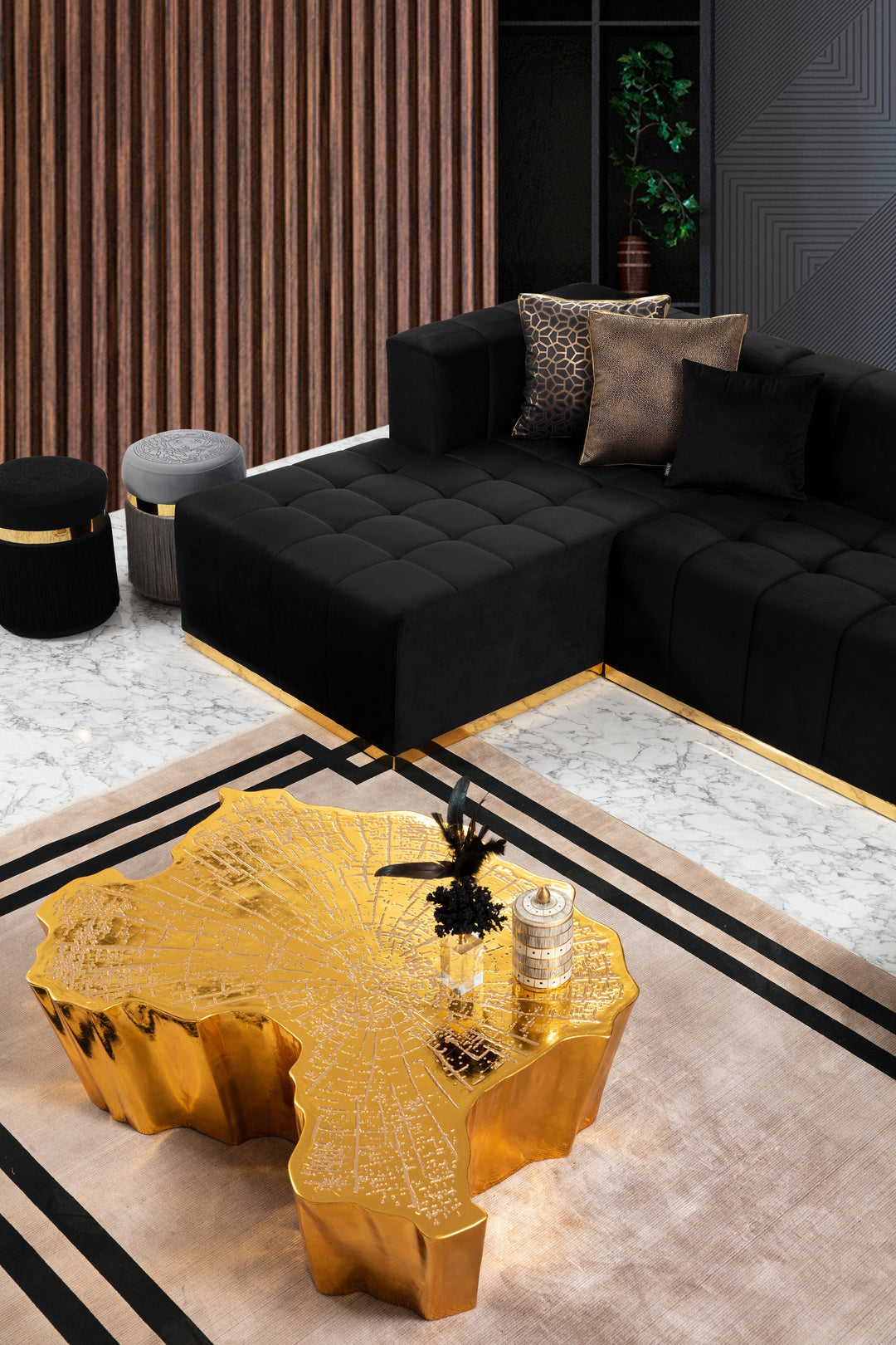 Elisha Black Velvet Double Chaise 130" Sectional [ETA: 9/15]
