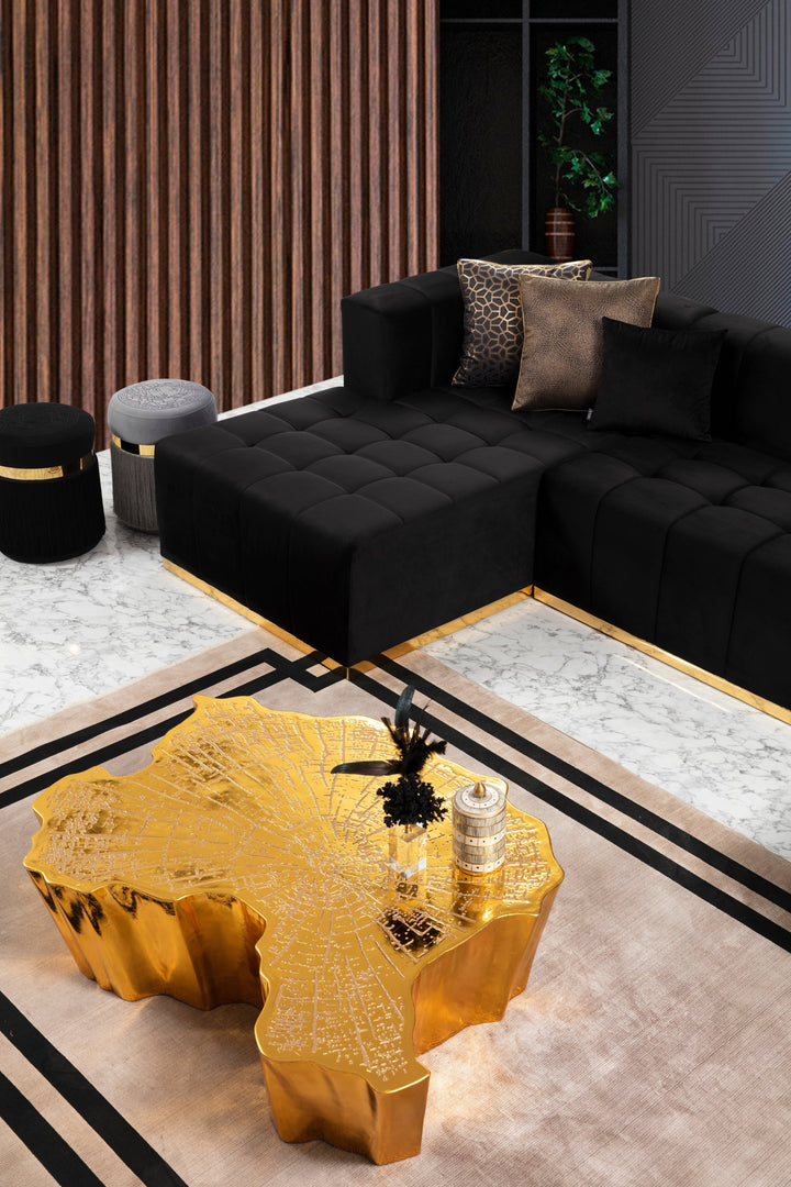 Elisha Black Velvet Double Chaise 130" Sectional [ETA: 9/15]