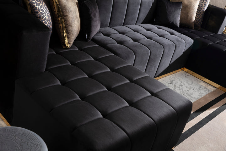 Elisha Black Velvet Double Chaise 130" Sectional [ETA: 9/15]