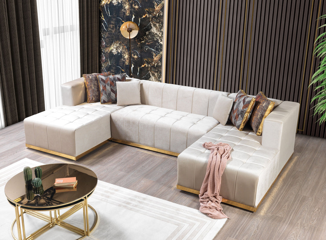 Elisha Ivory Velvet Double Chaise 130" Sectional [ETA: 10/10]
