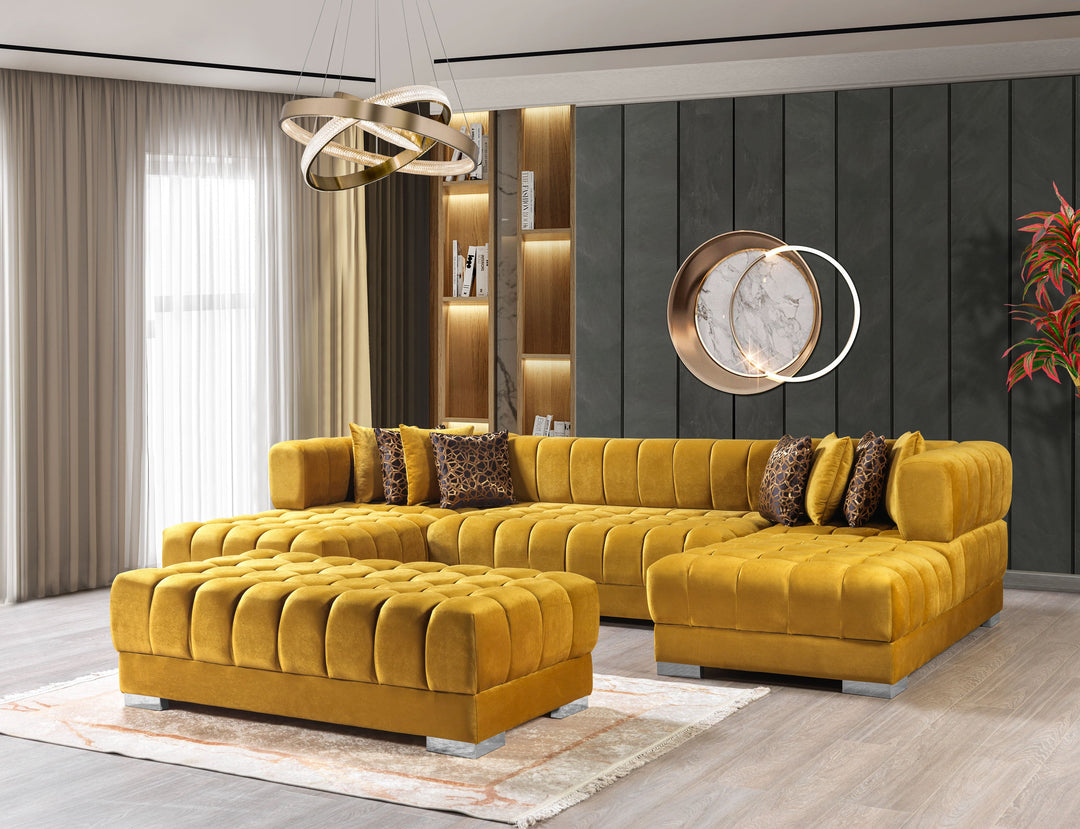 Ariana Mustard Velvet Double Chaise 138" Sectional [ETA: 8/30]