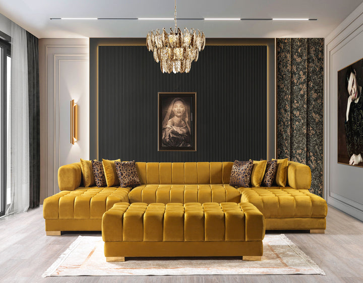Ariana Mustard Velvet Double Chaise 138" Sectional [ETA: 8/30]