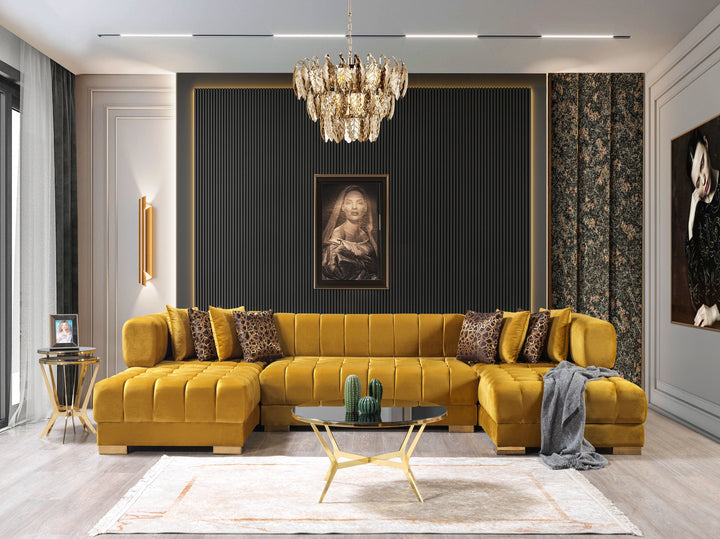 Ariana Mustard Velvet Double Chaise 138" Sectional [ETA: 8/30]