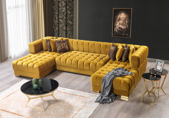 Ariana Mustard Velvet Double Chaise 138" Sectional [ETA: 8/30]
