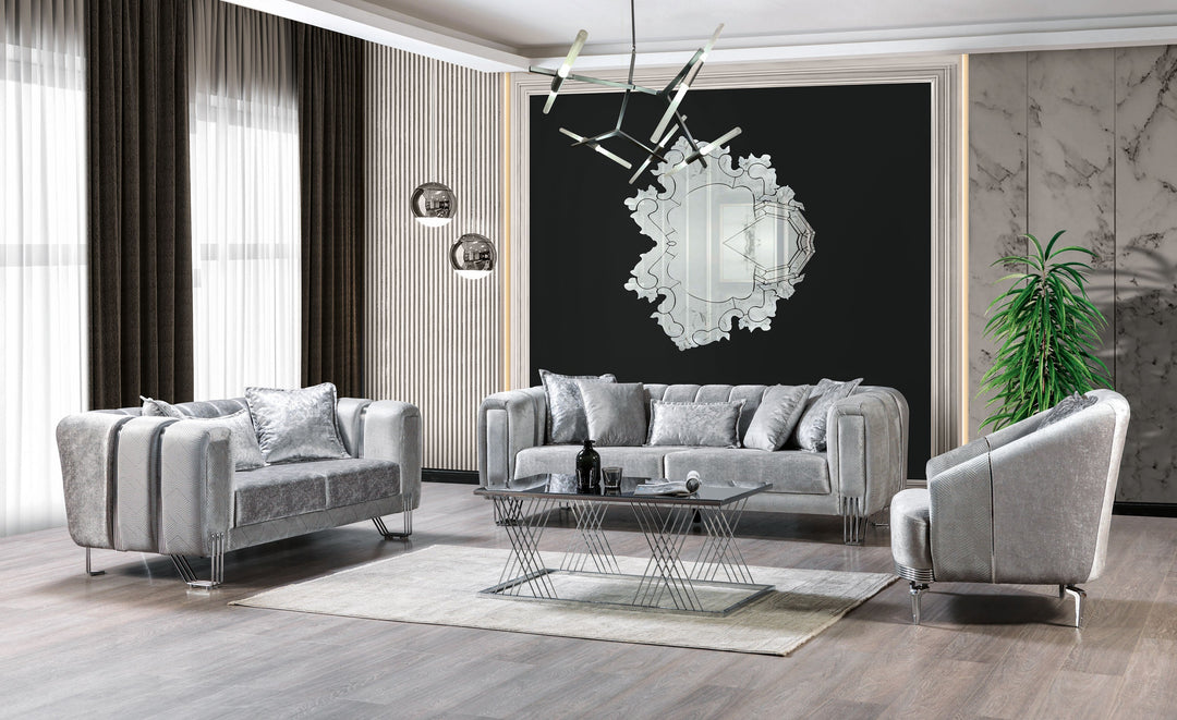 Santana Silver Velvet Sofa 89" &amp; Loveseat 69"
