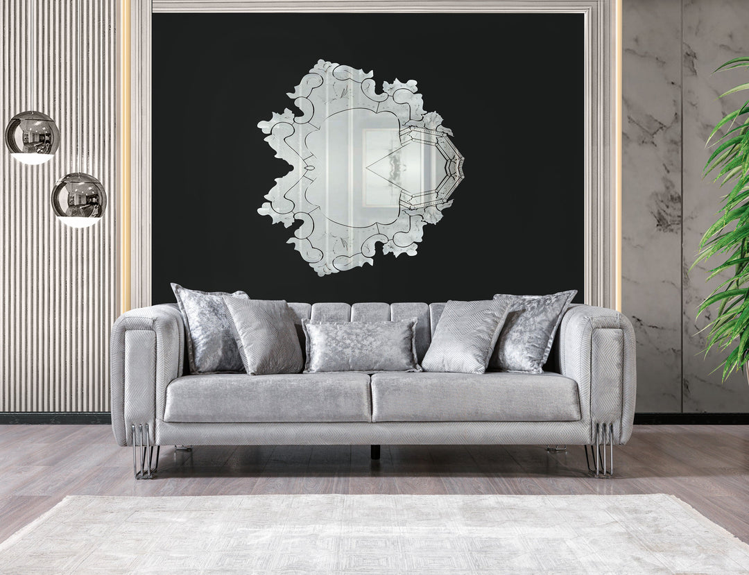 Santana Silver Velvet Sofa 89" &amp; Loveseat 69"