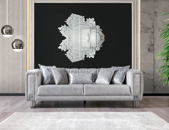 Santana Silver Velvet Sofa 89" &amp; Loveseat 69"