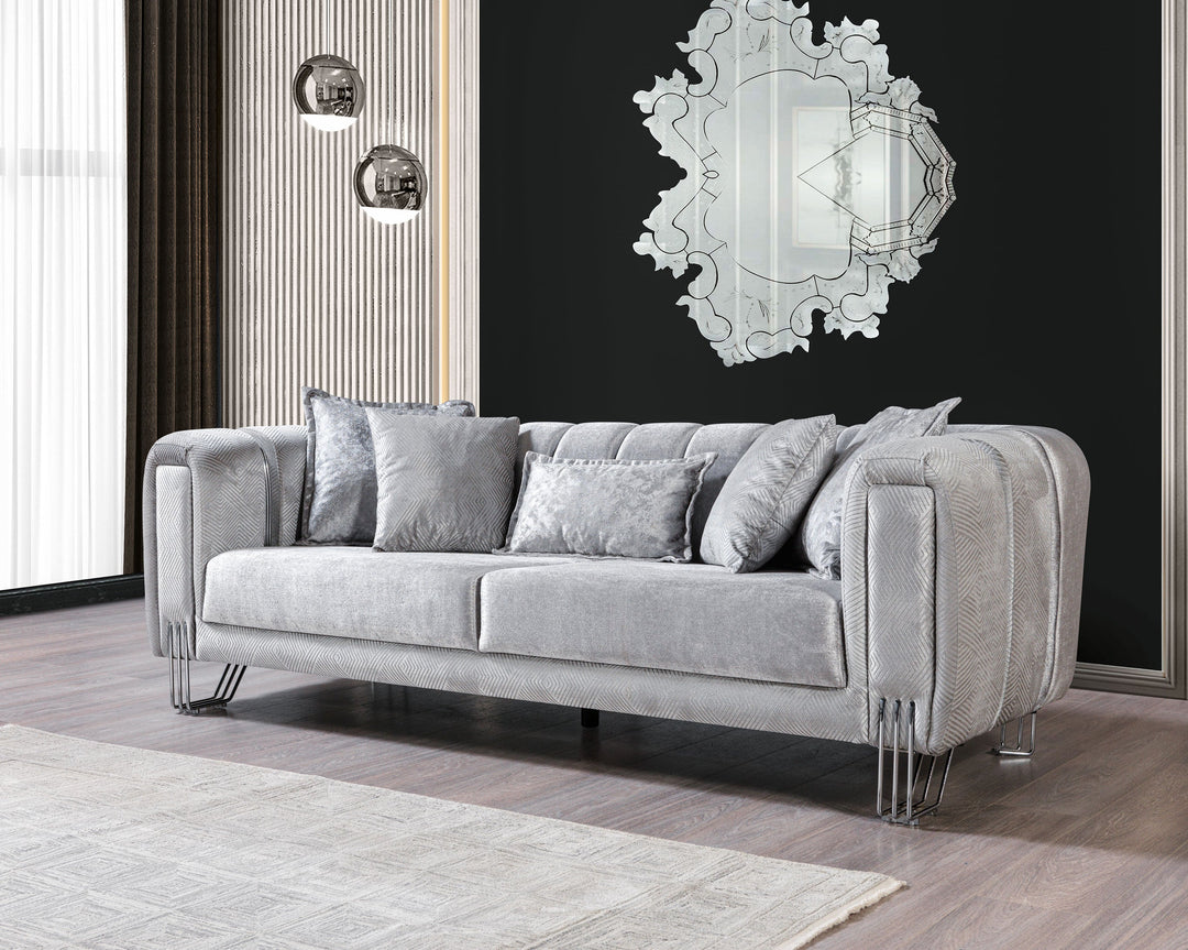 Santana Silver Velvet Sofa 89" &amp; Loveseat 69"