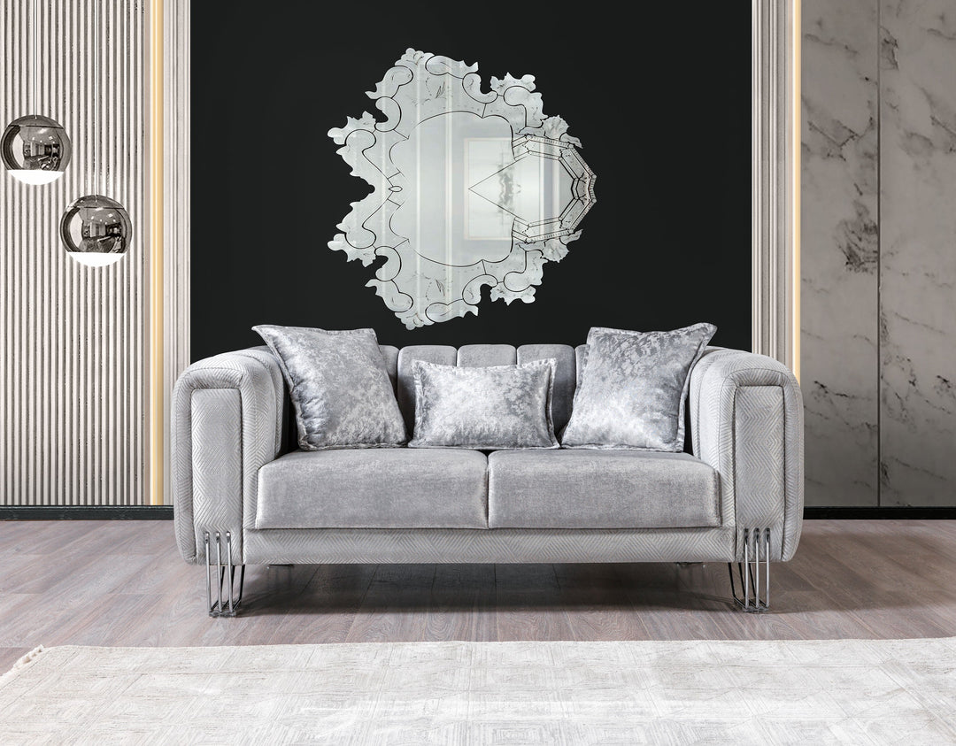 Santana Silver Velvet Sofa 89" &amp; Loveseat 69"
