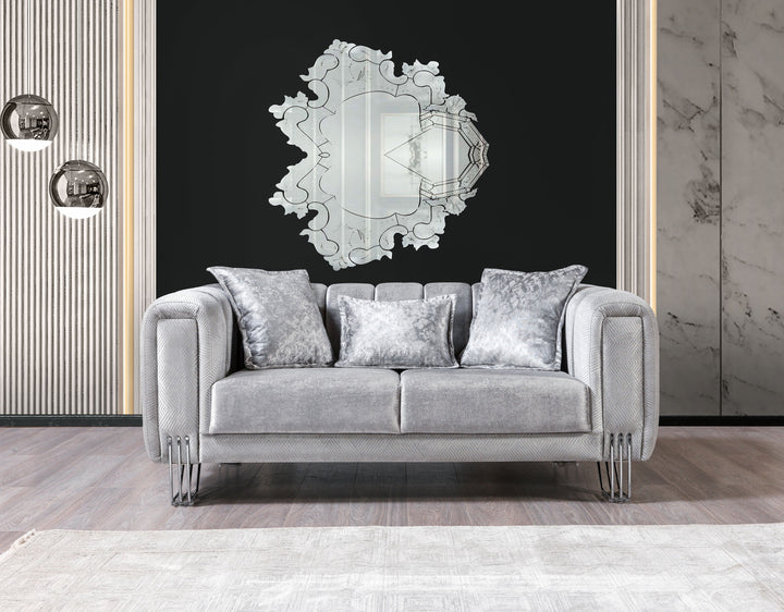 Santana Silver Velvet Sofa 89" &amp; Loveseat 69"