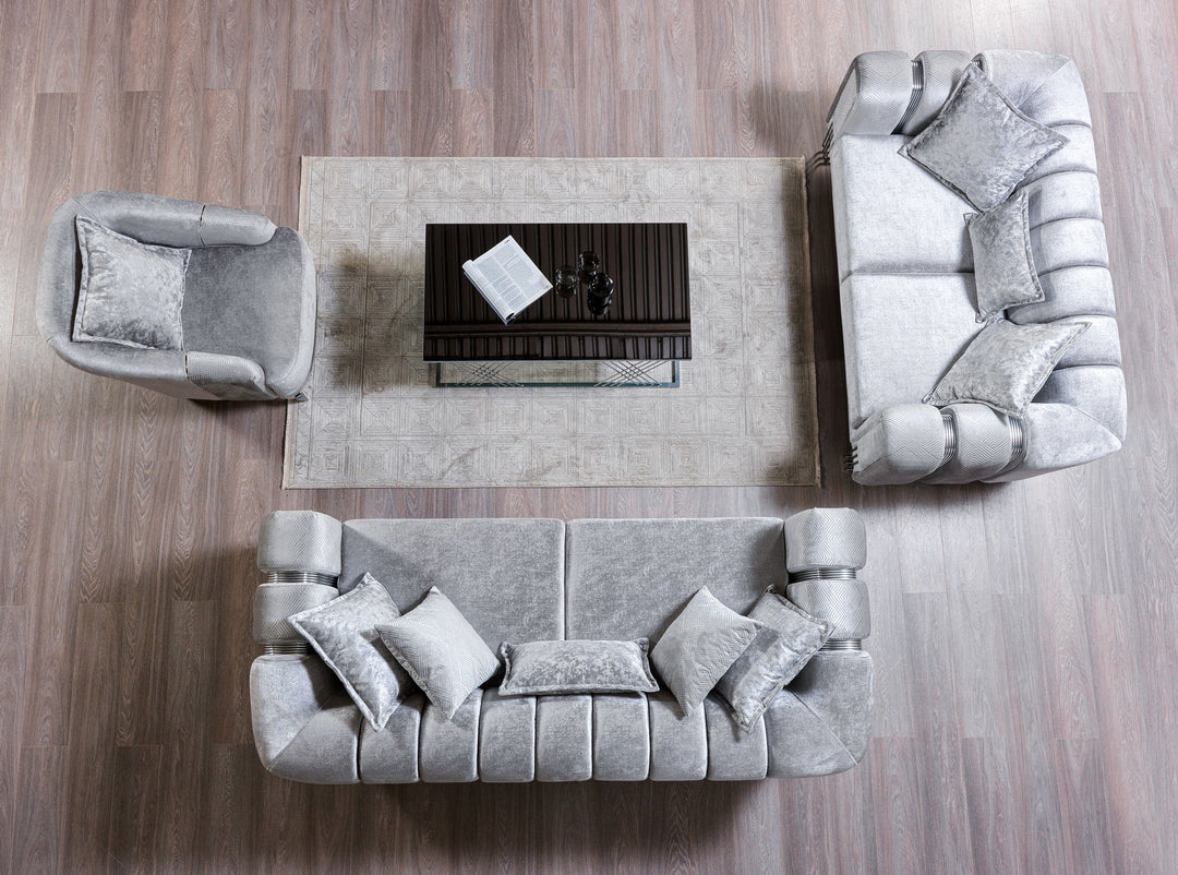 Santana Silver Velvet Sofa 89" &amp; Loveseat 69"