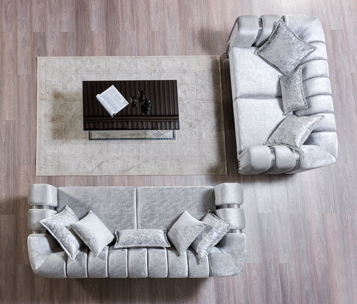 Santana Silver Velvet Sofa 89" &amp; Loveseat 69"