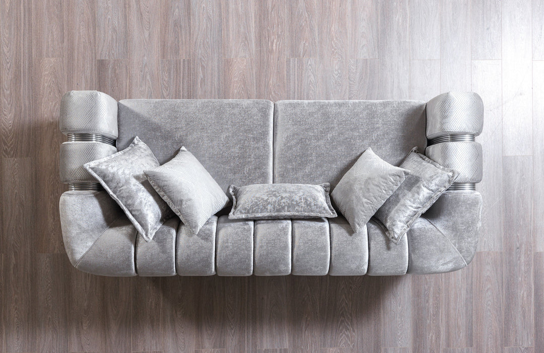 Santana Silver Velvet Sofa 89" &amp; Loveseat 69"