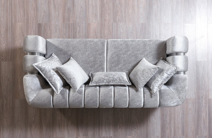 Santana Silver Velvet Sofa 89" &amp; Loveseat 69"