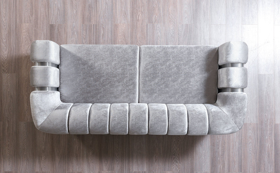 Santana Silver Velvet Sofa 89" &amp; Loveseat 69"