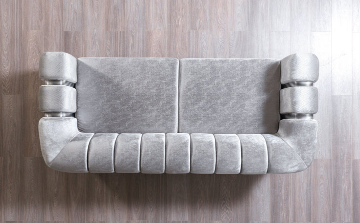 Santana Silver Velvet Sofa 89" &amp; Loveseat 69"