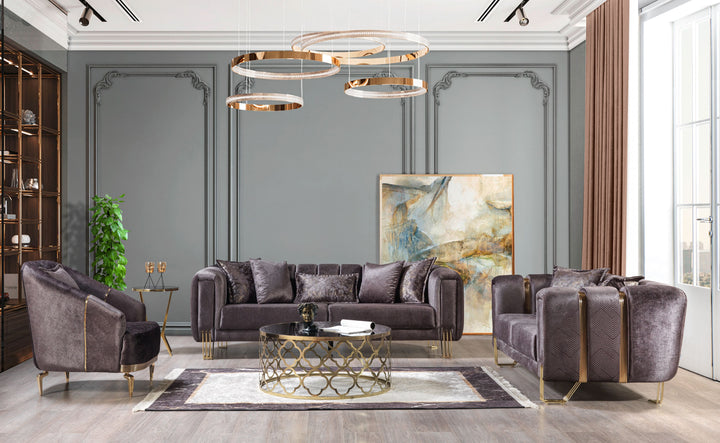 Santana Smoke Velvet Sofa 89" &amp; Loveseat 69"