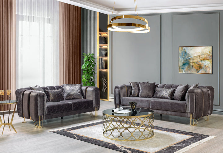 Santana Smoke Velvet Sofa 89" &amp; Loveseat 69"