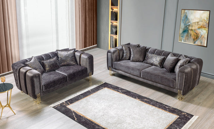 Santana Smoke Velvet Sofa 89" &amp; Loveseat 69"