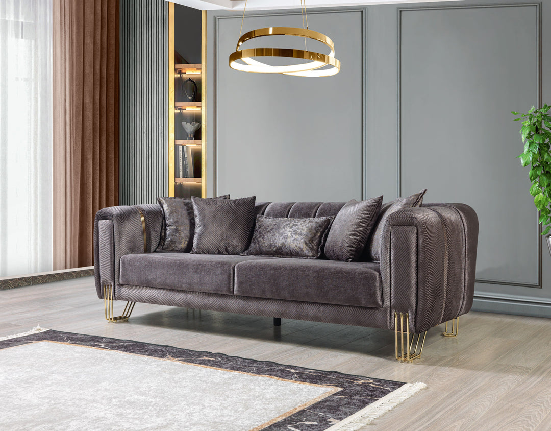 Santana Smoke Velvet Sofa 89" &amp; Loveseat 69"