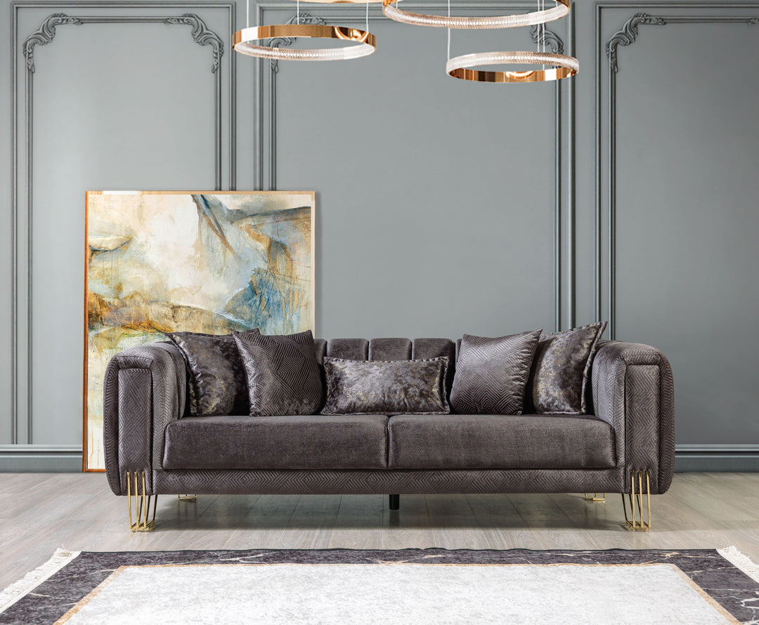 Santana Smoke Velvet Sofa 89" &amp; Loveseat 69"
