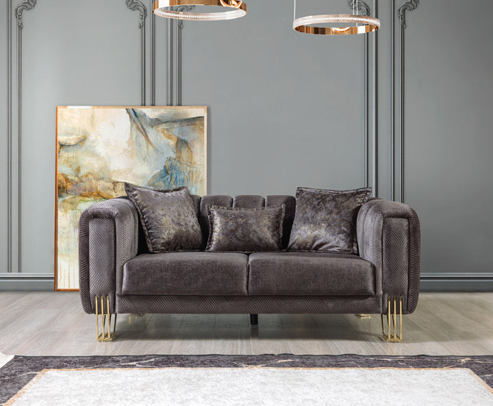 Santana Smoke Velvet Sofa 89" &amp; Loveseat 69"