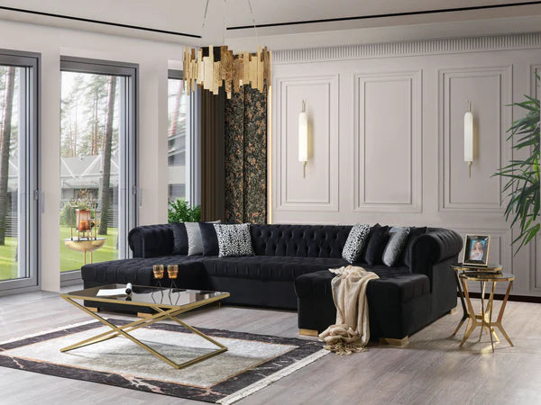 Lauren Black Velvet Double Chaise Sectional