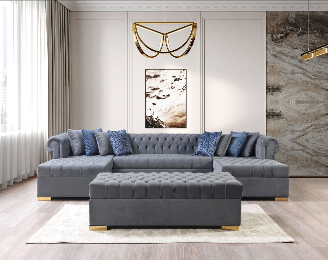 Lauren Gray Velvet Double Chaise 136" Sectional [ETA: 8/20]