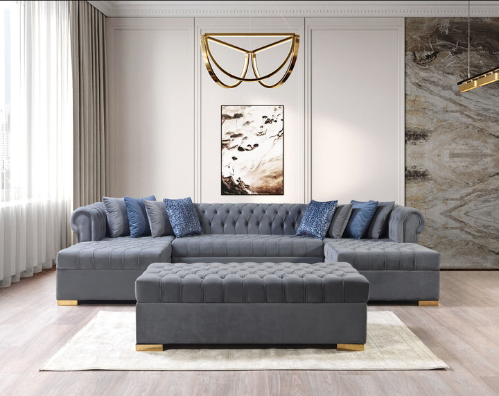 Lauren Gray Velvet Double Chaise 136" Sectional [ETA: 8/20]