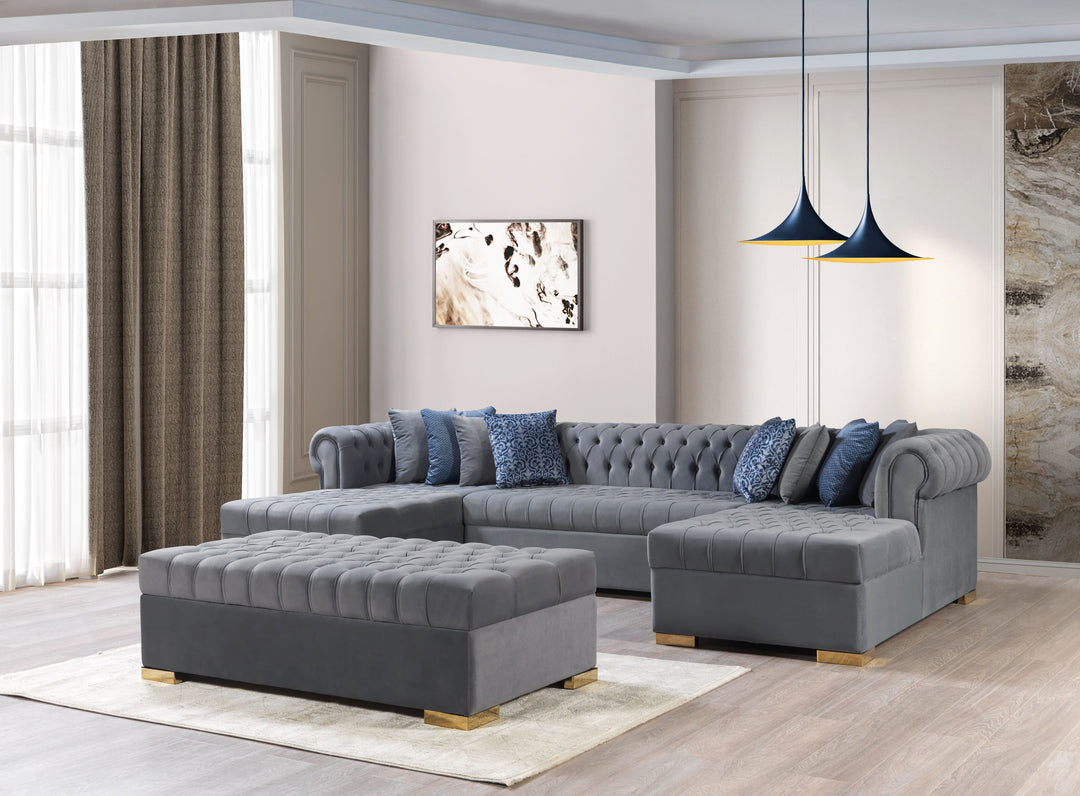 Lauren Gray Velvet Double Chaise 136" Sectional [ETA: 8/20]