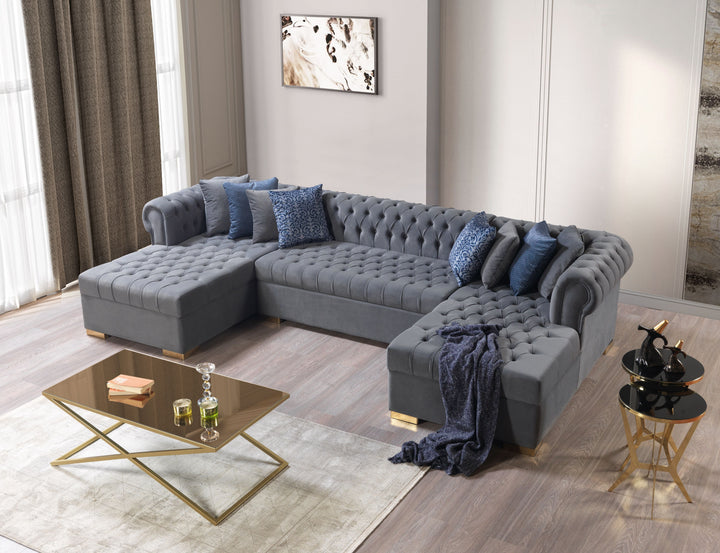 Lauren Gray Velvet Double Chaise 136" Sectional [ETA: 8/20]