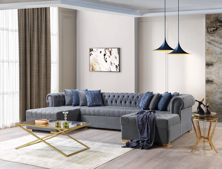 Lauren Gray Velvet Double Chaise 136" Sectional [ETA: 8/20]